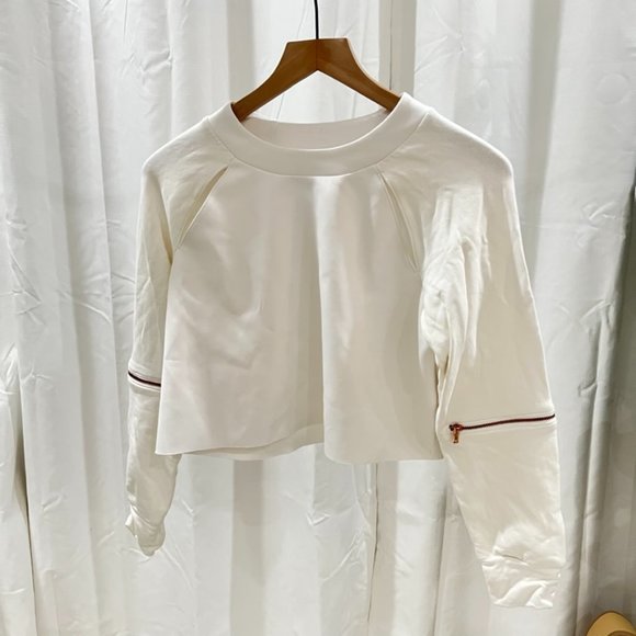 Run:Way White Neoprene feel White Cropped Long Sleeve Pullover - Picture 1 of 6